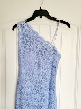 Morgan & Co. One-Shoulder Pale Blue Lace Dress
